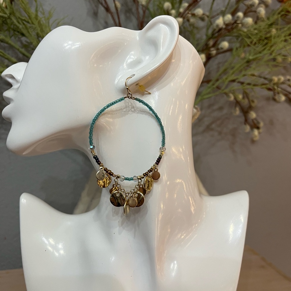 Express Teal and Brown Beaded Hoop Earrings